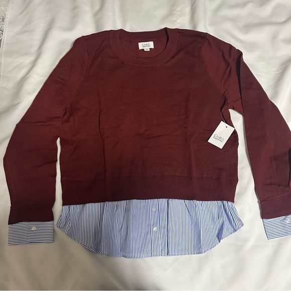 croft & barrow Sweaters - Croft & Barrow Burgundy Sweater with Blue Striped Hem